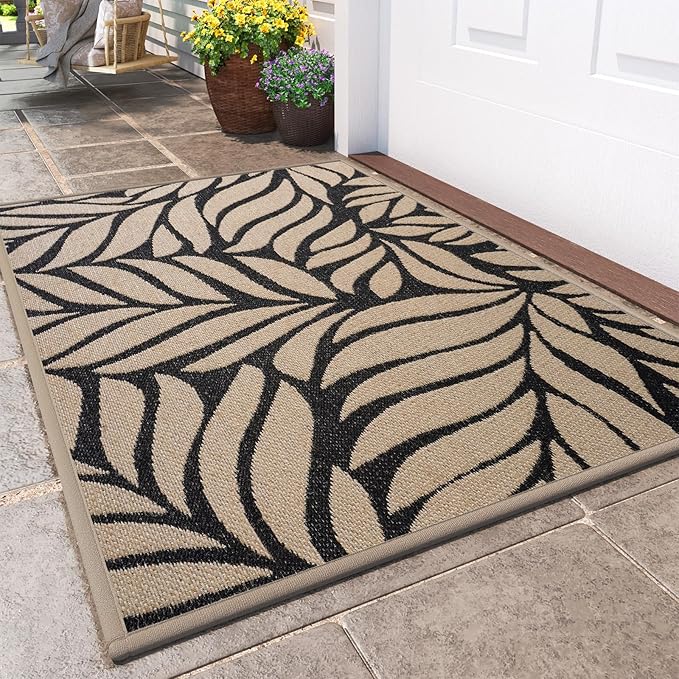 Front Door Mat Indoor Outdoor Entrance, 17''x30'' All-Season Waterproof Welcome Mat, Heavy Duty Non-Slip Rubber Backing, Patio Porch Doormat, Low Profile, Trap Dirt and Moisture, Brown-Ruum Studio Home
