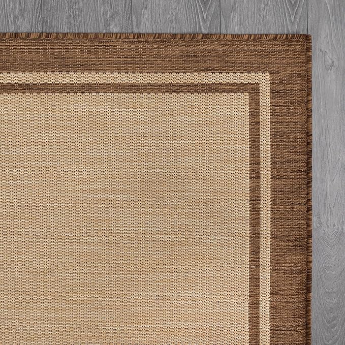 CAMILSON Indoor Outdoor Rug, 10x14 Bordered Natural Brown Modern Large Area Rugs for Indoor and Outdoor Patios, Kitchen and Hallway Mats, Washable Porch Deck Outside Carpet (Jute, 10 x 14)-Ruum Studio Home