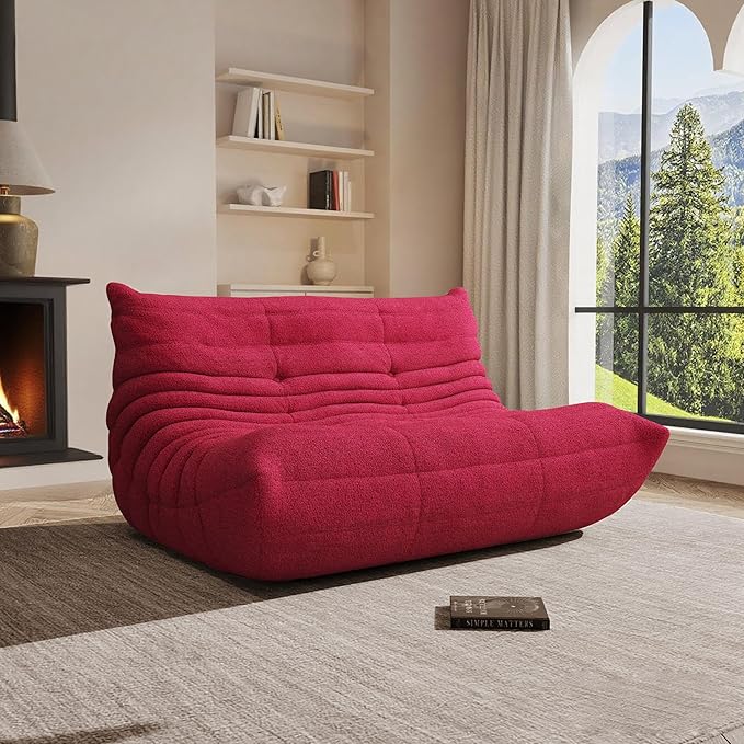 Bean Bag Chair, Oversized Loveseat Fireside Chair for Adults, 2 Seater with Memory Foam Filled, Lazy Sofa Lounge Floor Sofa for Living Room, Bedroom, Office, No Assembly Required. (Burgundy)-Ruum Studio Home