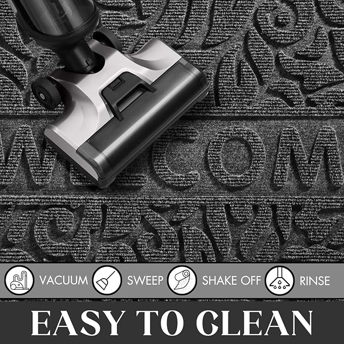 Yimobra Welcome Door Mat Outdoor Indoor, Non Slip Front Doormats, Heavy Duty Rubber Backing, Low-Profile Entrance Mat, Absorbent Resist Dirt, Easy Clean Patio Garage Floor Mats, 29.5 x 17, Grey-Ruum Studio Home