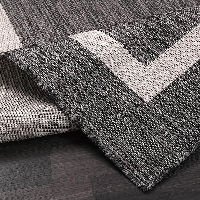 Bordered Outdoor Rug 8x10 Washable Outside Carpet for Indoor Patio Porch Waterproof Easy Cleaning Non Shedding Area Rugs Gray 8 x 10-Ruum Studio Home