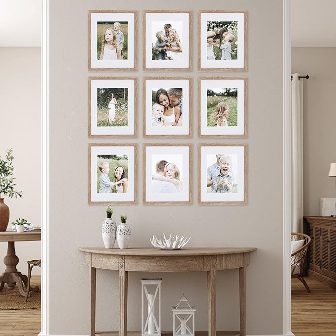 Sheffield Home 9 Piece Gallery Wall Frame Set, 11x14 Inch, Light Natural-Ruum Studio Home