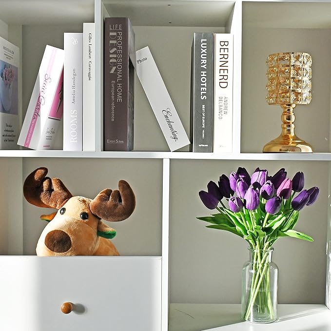 Mandy's Artificial Tulips 20 Stems Dark Purple PU Faux Flowers for Wedding Home Decor 13.5 Inch-Ruum Studio Home