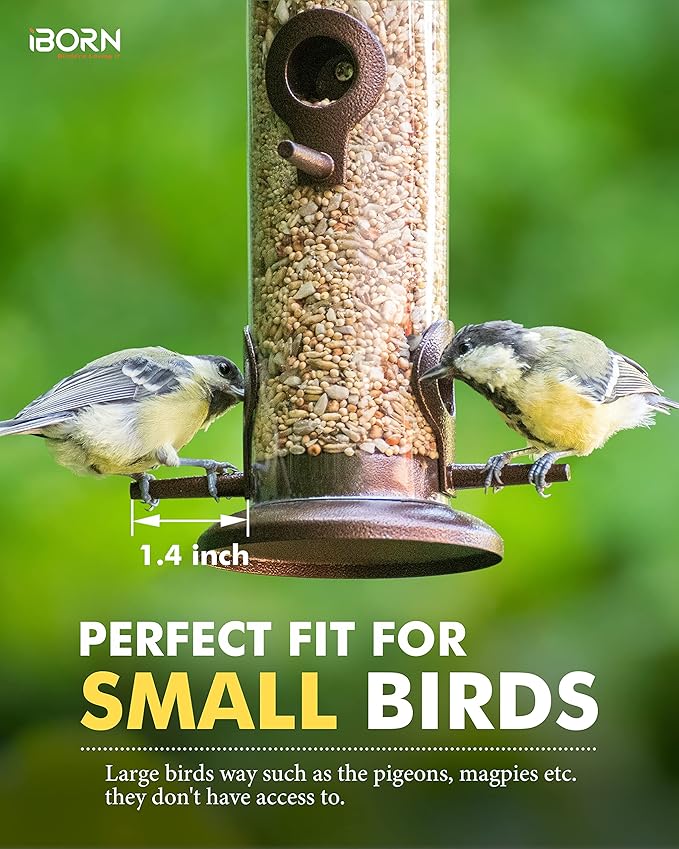 iBorn Metal Bird Feeder Hanging Wild Bird Seed Feeder for Mix Seed Blends Heavy Duty All Metal Coffee Finish,14 Inch 6 Port,Pack of 2-Ruum Studio Home
