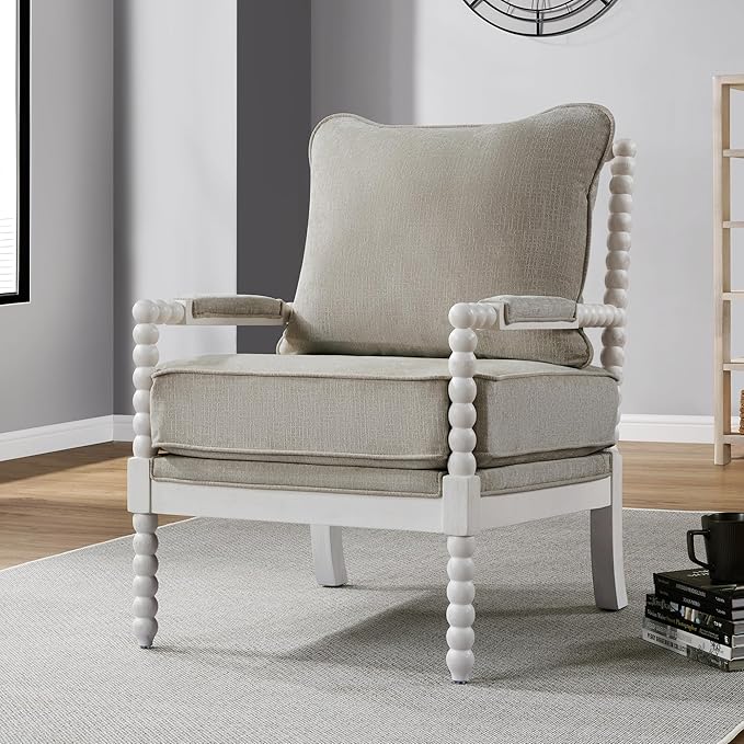 DUHOME Linen Fabric Spindle Accent Chair with Wood Frame,Spool Chairs with High Resilience Spring Cushion and Armrest Pads, Leisure Armchair for Living Room Bedroom Farmhouse Home Office Belcony-Ruum Studio Home
