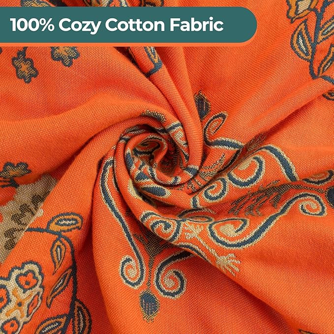 Throw Blanket for Couch Bed Chair,100% Cotton Soft Lightweight Blanket Rustic Quilt -Orange Floral Printed Farmhouse Decor Bed All Season Blankets,80"×90"-Ruum Studio Home