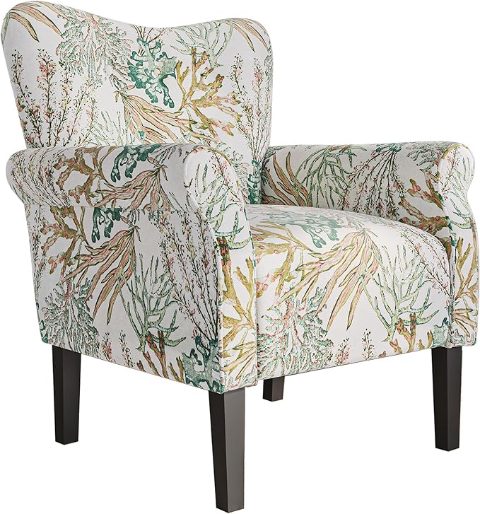 BELLEZE Modern Accent Chair for Living Room, High Back Linen Armchair with Wooden Legs, Upholstered Wingback Side Chair Padded Armrest Single Sofa for Living Room, Bedroom - Allston (Green Coral)-Ruum Studio Home