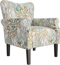 BELLEZE Modern Accent Chair for Living Room, High Back Linen Armchair with Wooden Legs, Upholstered Wingback Side Chair Padded Armrest Single Sofa for Living Room, Bedroom - Allston (Green Coral)-Ruum Studio Home