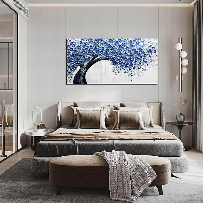 Large Wall Art for Living Room Bedroom Home Office Blue Tree of Life Wall Art Floral Picture Framed Wall Decor Modern Canvas Prints 29x59 In-Ruum Studio Home