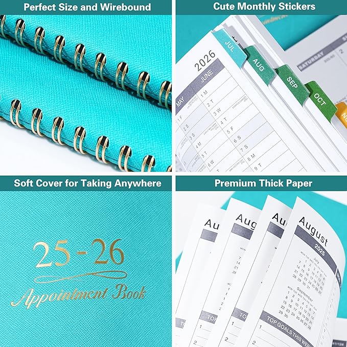 2025-2026 Weekly Appointment Book - Appointment Book 2025-2026 with Soft Cover, Jul 2025 - Jun 2026, 8.26"x 11.4", Daily/Hourly Planner with Tabs, 15 Minutes, Wirebound - Green-Ruum Studio Home