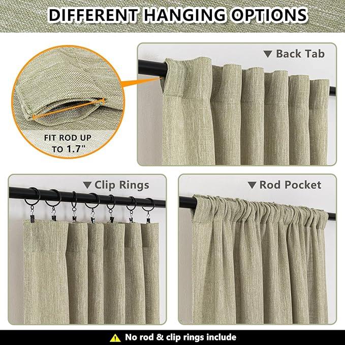 MYSKY HOME Sage Green Sheer Curtains Short Window Treatment Panels Light Filtering Semi Sheer Curtains Boho Farmhouse Style Texture Soft Touch Kitchen Drapes Set, 50" Wide x 63" Long, 2 Panels-Ruum Studio Home