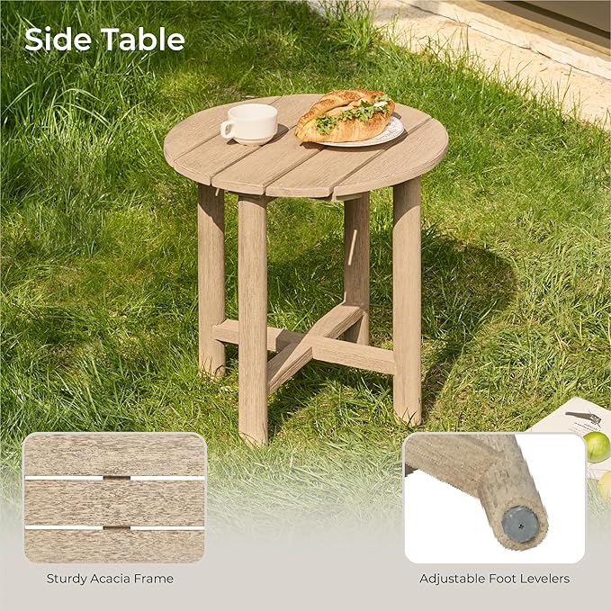 CHITA 3 Pieces Boho Patio Rattan Bistro Set, Outdoor Wicker Chairs & Side Table Set with Acacia Wood Frame(Cream)-Ruum Studio Home