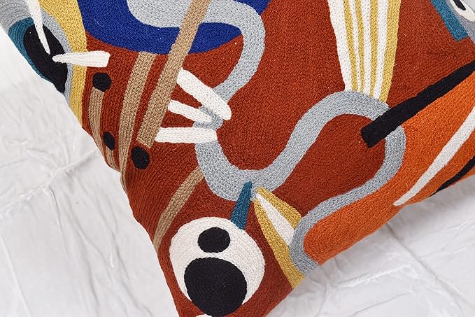 Kandinsky Modern Throw Pillow Cover - Red Intuitive | Abstract Pillow | Modern Couch Pillow| Contemporary Pillows | Outdoor Pillow | Mid Century Chair Cushions | Handmade Wool Size 18x18-Ruum Studio Home