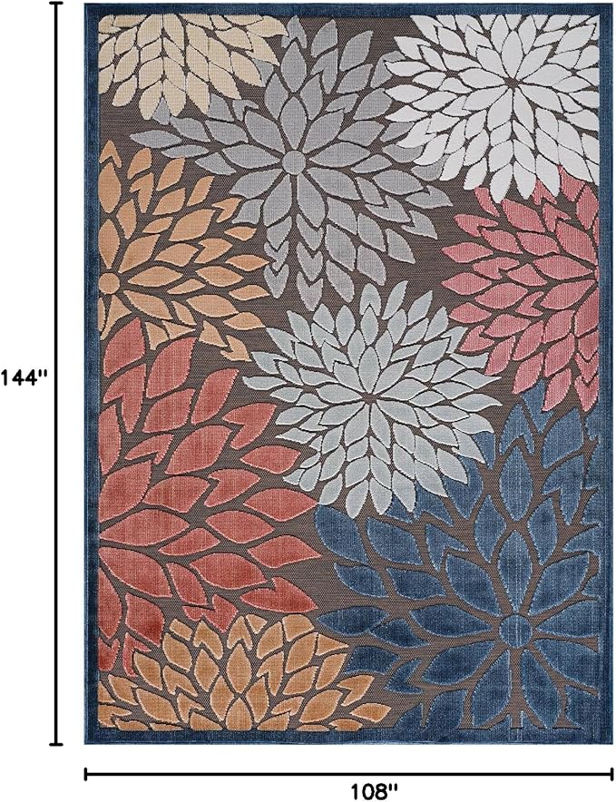Beverly Rug Outdoor Rug 9x12 Large Modern Floral Tropical Area Rugs for Indoor and Outdoor Patio Easy to Clean Non Shedding Living Room Porch Garden Washable Outside Carpet (9 x 12 Brown)-Ruum Studio Home