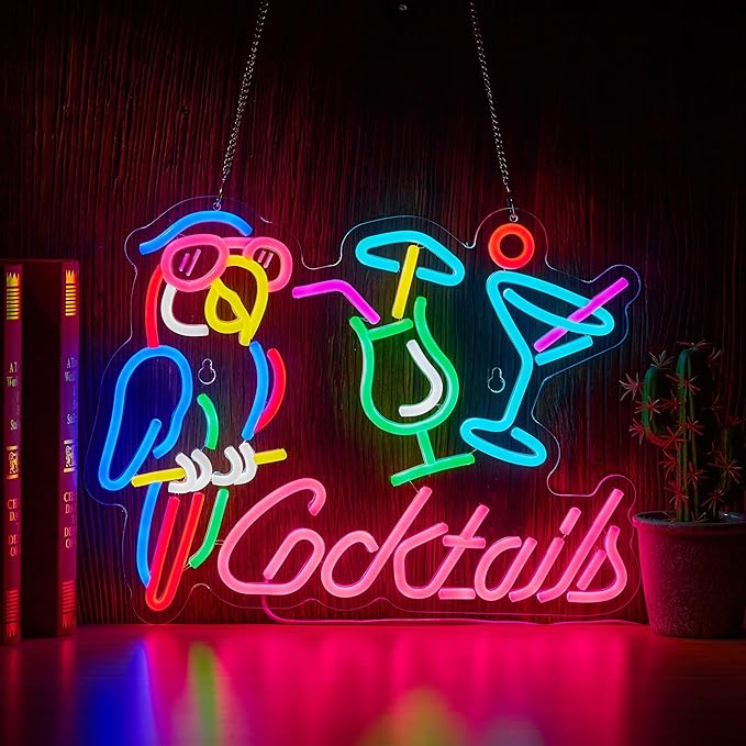 Parrot Cocktail Neon Sign for Wall Decor Bar LED Light Beer Wine Alcohol Man Cave Garage USB Powered Dimmable Art Signs-Ruum Studio Home