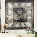 The Gears Clock 24'' Inch Square Real Moving Gear Wall Clock Vintage Industrial Oversized Rustic Farmhouse (Vintage Black)-Ruum Studio Home