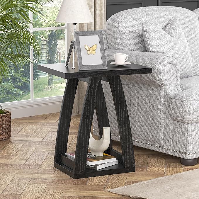 End Tables Living Room, Side Table Beside Sofa, Nightstand for Bedroom, Couch Side Table with Shelf, Modern End Table for Living Room, Black End Table-Ruum Studio Home