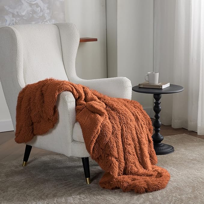 Bedsure GentleSoft Fluffy Burnt Orange Throw Blanket Fall Decorations for Home, Terracotta Blanket Fall Decor for Living Room, Soft Sherpa Fleece Fuzzy Faux Fur Plush Orange Gifts for Women, 50x60-Ruum Studio Home