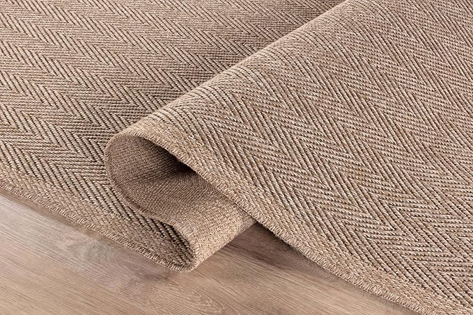 CAMILSON Easy Jute Rug 10x14, Indoor Outdoor Natural Color Fiber Area Rugs for Living Room Patio and Kitchen Rug Herringbone Woven Design Easy-Cleaning Washable Outside Carpet Alfombras 10 x 14-Ruum Studio Home