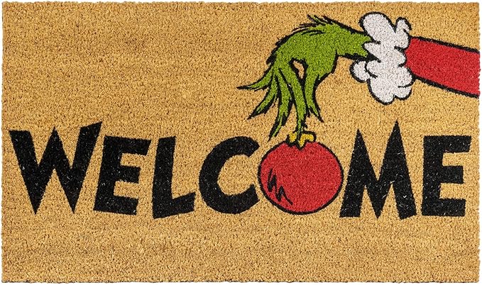 Gertmenian Disney Mickey Mouse Doormat Rug Retro Front Door Coir Mat Home Indoor Outdoor Entryway Carpet, 2-Pack 20x34, The Grinch Welcome/Merry Grinchmas-Ruum Studio Home