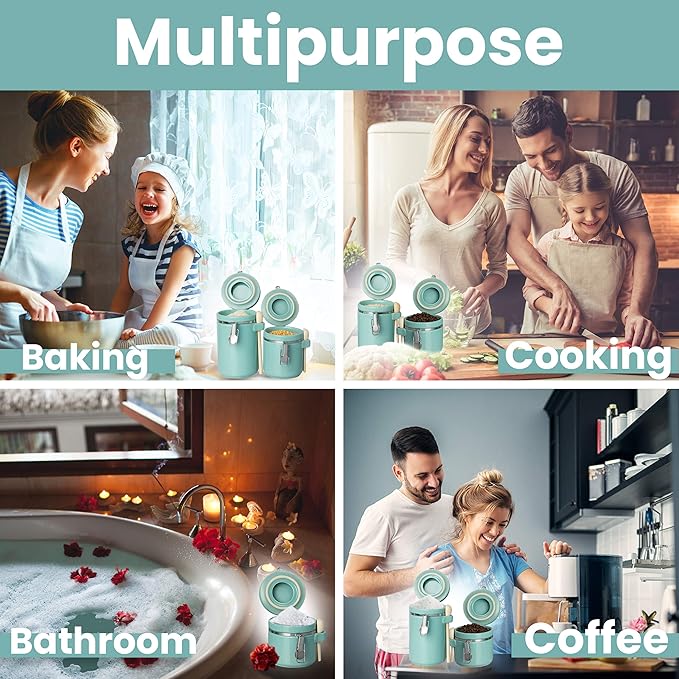 Home Intuition 4-Piece Ceramic Kitchen Canisters Set, Airtight Containers with Wooden Spoons Reusable Chalk Labels and Marker for Sugar, Coffee, Flour, Tea (Turquoise)-Ruum Studio Home