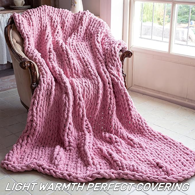 Chunky Knit Blanket - Luxury Soft Cozy 60 * 80 Throw Blanket,100% Woven Blanket Rope Knot Throw Blanket for Couch, Sofa, Home Decor, Gift - Machine Washable(Pink)-Ruum Studio Home