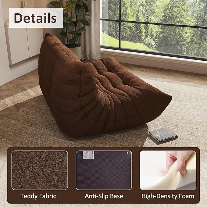Bean Bag Chair, Oversized Loveseat Fireside Chair for Adults, 2 Seater with Memory Foam Filled, Lazy Sofa Lounge Floor Sofa for Living Room, Bedroom, Office, No Assembly Required. (Coffee)-Ruum Studio Home