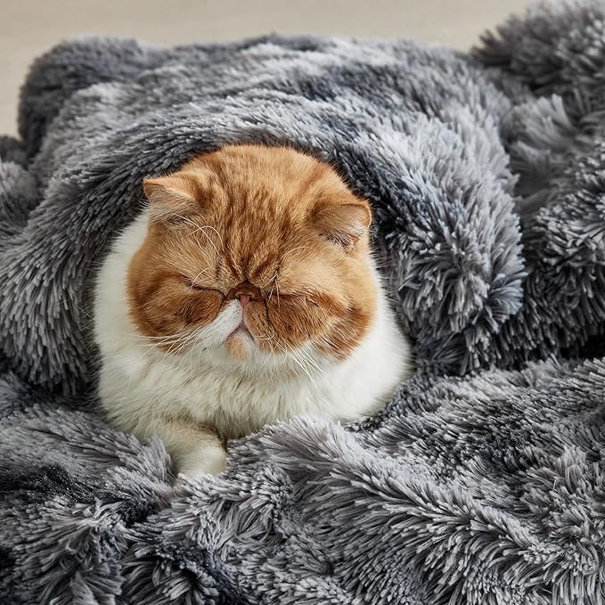 Bedsure GentleSoft Fluffy Sherpa Fleece Faux Fur Blankets Queen Size for Bed, Bedroom Decor Winter Thick Warm Full Queen Blankets, Fuzzy Plush Soft Heavy Mink Tie Dye Grey Bedding Cozy Gifts, 90x90-Ruum Studio Home