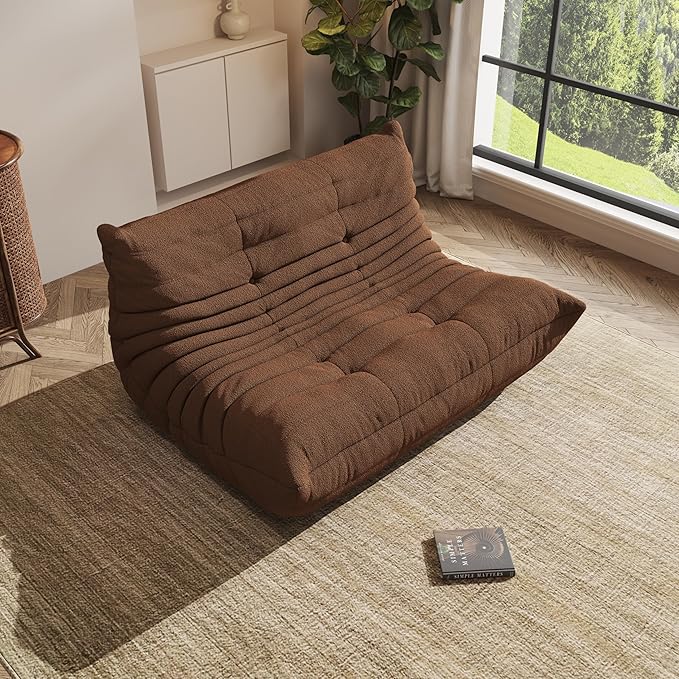 Bean Bag Chair, Oversized Loveseat Fireside Chair for Adults, 2 Seater with Memory Foam Filled, Lazy Sofa Lounge Floor Sofa for Living Room, Bedroom, Office, No Assembly Required. (Coffee)-Ruum Studio Home