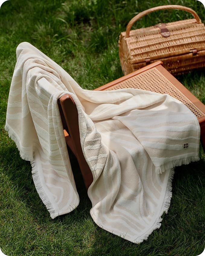 Bedsure 100% Cotton Throw Blanket for Couch - Chenille Woven Textured Blanket Gifts for Women, Cozy and Soft for All Seasons, Home Decor Boho Throw for Bed, Sofa, Oat Milk, 50x60 Inches-Ruum Studio Home