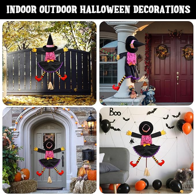 POPGIFTU 51" Halloween Crashing Witch Decoration – Pink Flying Witch for Tree, Yard, Porch, and Indoor Outdoor Halloween Décor-Ruum Studio Home