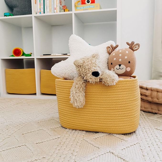 OrganiHaus Woven Storage Baskets for Organizing, Cotton Rope Organizer Bins for Shelves, Closet & Nursery, Dog Toy Basket, Decorative Bins for Toys, Towels & Books - 15x10x9, Orange-Ruum Studio Home