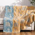 jinchan Boho 100% Cotton Muslin Queen Size 80x90 Inches Blanket Lightweight 4-Layer Quilted Soft Yellow and Blue Floral Throw Blanket Reversible Comfy Flower Rustic All Seasons Couch Bedroom Decor-Ruum Studio Home