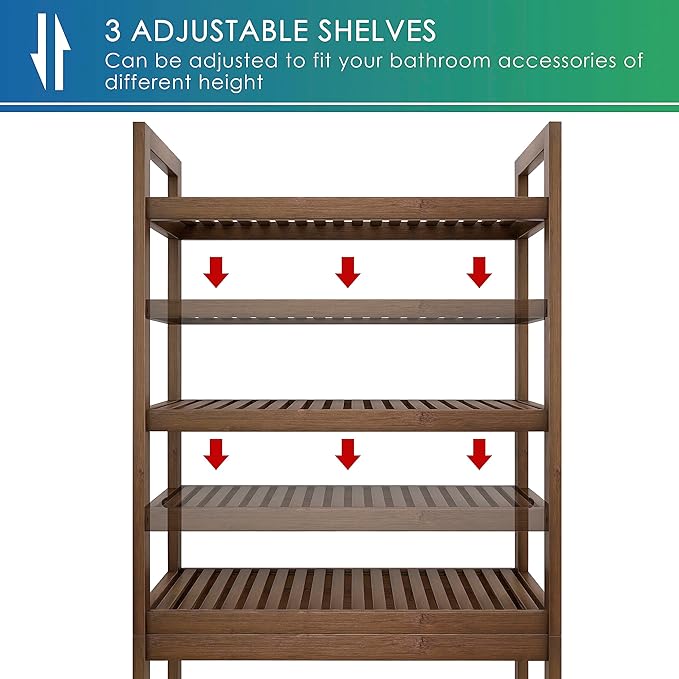 SMIBUY Bathroom Storage Shelf, Bamboo Over-The-Toilet Organizer Rack, Freestanding Toilet Space Saver with 3-Tier Adjustable Shelves (Walnut)-Ruum Studio Home