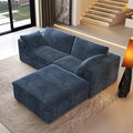 78.74" L Shaped Modern Sofa Modular Sectional Cloud Couch with Ottoman,Upholstered Couches with Plush Corduroy Fabric for Living Room Furniture,Bedroom and Apartment,No Assembly Required,Blue-Ruum Studio Home