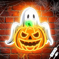 Spooky Glow Halloween Neon Signs for Wall Decor - Ghost & Pumpkin Led Neon Light Up Sign, Glow in Dark Indoor Decor for Porch Window Home Bar Party, Scary Halloween Decorations Gifts for Kids-Ruum Studio Home