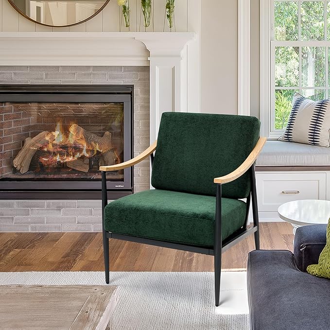 Modern Accent Chair for Living Room Bedroom Mid Century Arm Chair Upholstered Office Accent Chair Comfy Waiting Room Chair with Metal Frame, Green-Ruum Studio Home