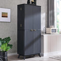 OKD Fluted Kitchen Pantry, 72" Tall Mid Century Modern Storage Cabinet with Adjustable Shelves & Door Organizer, Wood Cabinet for Kitchen, Living Room, Dark Grey-Ruum Studio Home