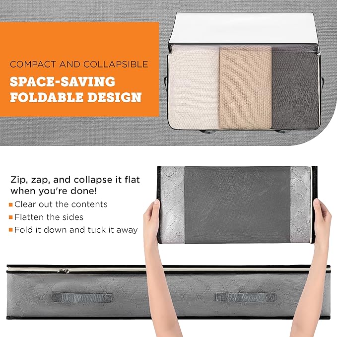storageLAB Under Bed Storage Containers - Foldable Closet Organizer with Clear Top, Sturdy Handles - 7L Capacity Storage Box for Clothing, Comforter, Blanket, and Shoe - 2 Pack, Soft-Sided, Gray-Ruum Studio Home