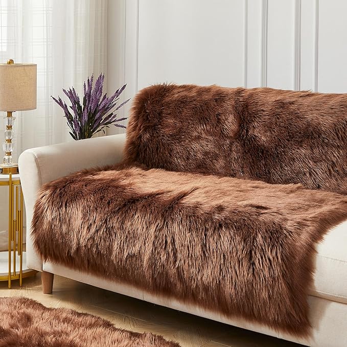 AMTOVO Faux Fur Sheepskin Rug for Living Room, 4 x 6 ft Coffee Fluffy Area Rug for Bedroom, Playroom, Luxury Room Decor, Rectangle-Ruum Studio Home
