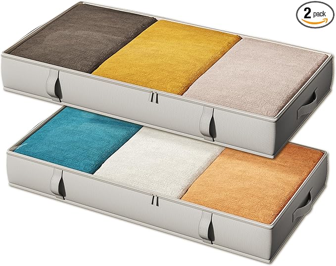 Vailando Under Bed Storage Containers, Underbed Storage Bins, 6 Inches Tall Clothes Storage Box with Sturdy Handles and Sidewalls, Foldable, Gray, 2-Pack-Ruum Studio Home