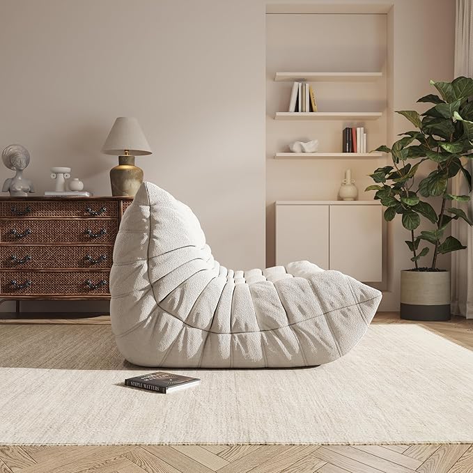 Bean Bag Chair, Oversized Loveseat Fireside Chair for Adults, 2 Seater with Memory Foam Filled, Lazy Sofa Lounge Floor Sofa for Living Room, Bedroom, Office, No Assembly Required. (Beige)-Ruum Studio Home