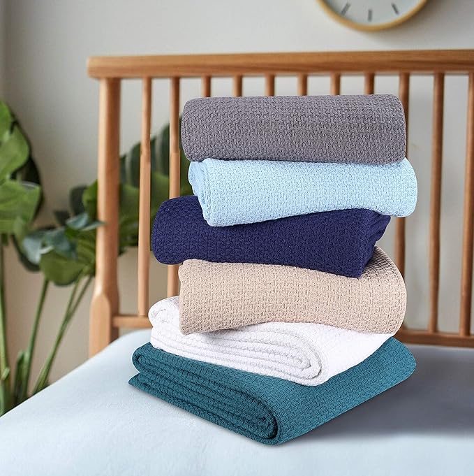 Elvana Home 100% Cotton Bed Blanket, Breathable Bed Blanket Twin Size, Cotton Thermal Blankets Twin, Perfect for Layering Any Bed for All Season, Beige-Ruum Studio Home