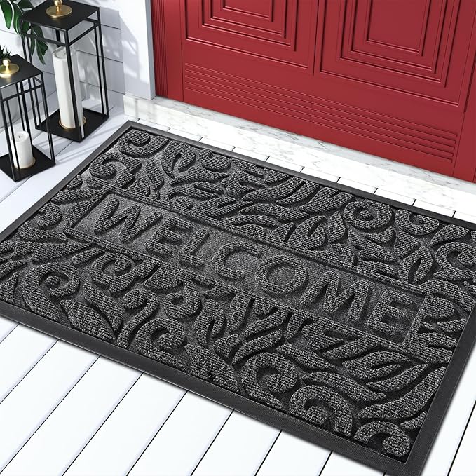 Yimobra Welcome Mat Outdoor, 36x24 Waterproof Door Mat Outside Entrance, All-Weather Non Slip Front Door Mat, Low-Profile Entryway Mat Indoor, Porch and Patio, Grey-Ruum Studio Home