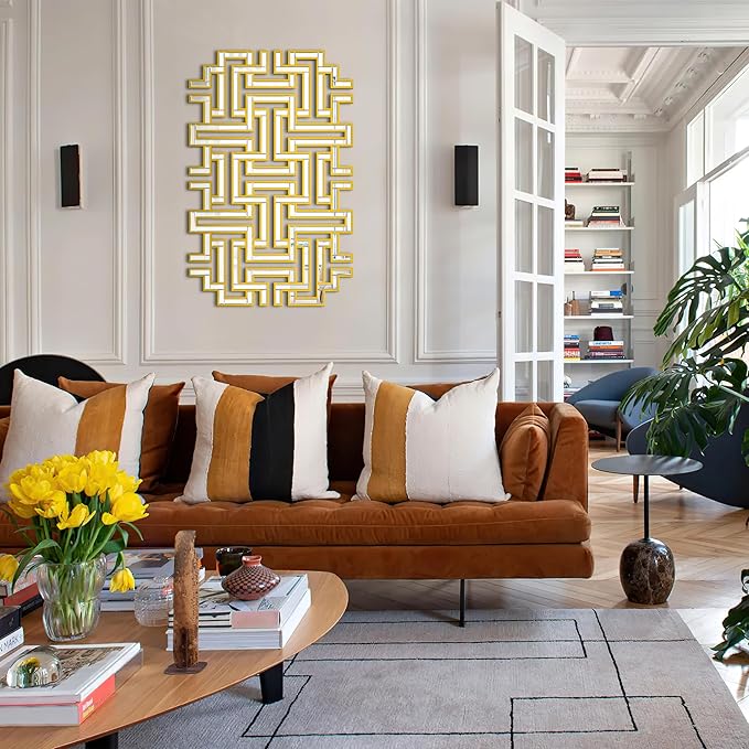 KOHROS Large Modern Gold Wall Mirror - 46.5"x30" Geometric Maze Design Decorative Mirror for Home Decor Living Room Entryway Hallway Farmhouse, Mirrors for Wall Decor-Ruum Studio Home