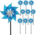 Hausse 10 Pack Reflective Pinwheels with Stakes, Extra Sparkly Pin Wheel for Garden Decor, Bird Repellent Devices Deterrent to Scare Birds Away from Yard Patio Farm, Blue-Ruum Studio Home