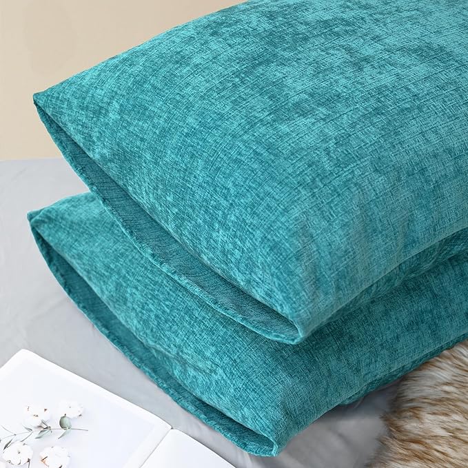 CaliTime Throw Pillow Covers Decorative 20 X 26 Inches Pack of 2 Cozy Chenille Standard Pillow Shams Cases for Couch Sofa Bed Living Room Home Lake Blue-Ruum Studio Home