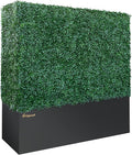 Artificial Boxwood Hedge Divider Wall with Black 201 Stainless Steel Planter Box (60" L X 48" H X 14" D)-Ruum Studio Home
