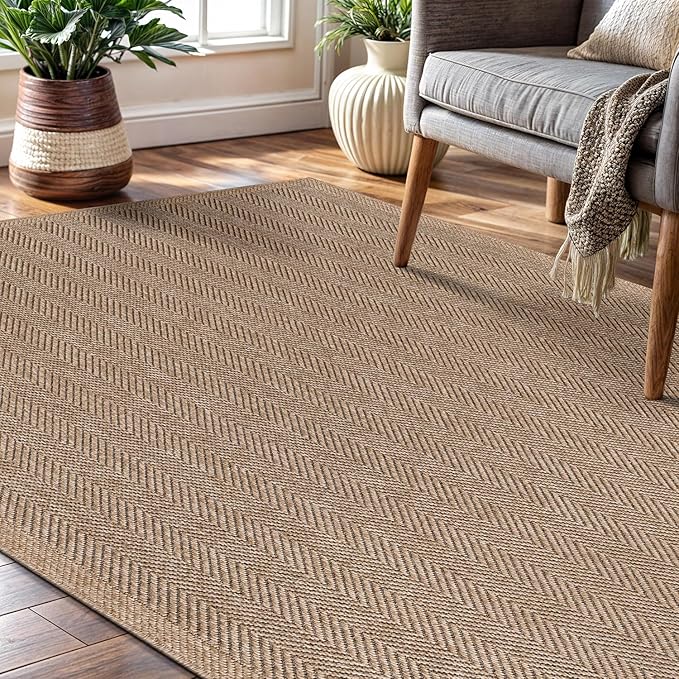 CAMILSON Easy Jute Rug 4x6, Indoor Outdoor Natural Color Fiber Area Rugs for Living Room Patio and Kitchen Rug Herringbone Seagrass Woven Design Easy-Cleaning Washable Outside Carpet Alfombras 4 x 6-Ruum Studio Home