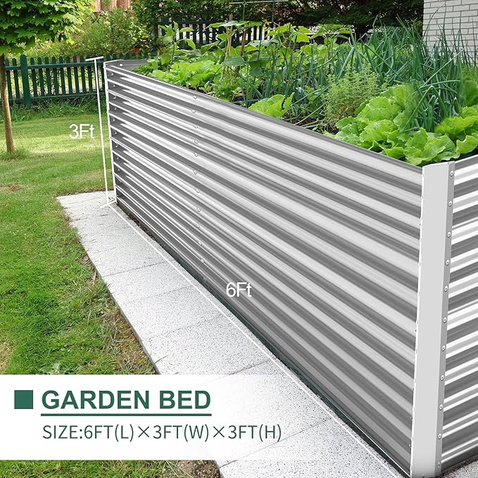 Land Guard 8x4x3ft Rectangular Galvanized Raised Garden Beds, Large-Capacity Metal Planter Box Outdoor, Durable Deep Raised Garden Bed 3ft Tall, Raised Beds for Gardening Vegetables, Classic Silver-Ruum Studio Home